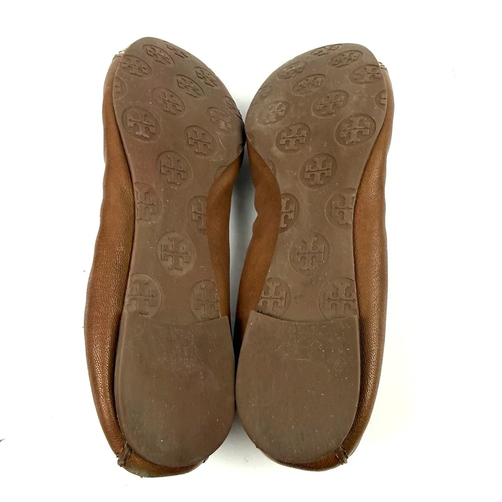 Tory Burch Abbey Flats 6.5 Brown Snakeskin Cap Toe Leather‎ Slip On Gold Logo